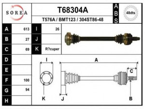EAI T68304A kardaninis velenas 
 Ratų pavara -> Kardaninis velenas
33211226904, 33211227399, 33211227585