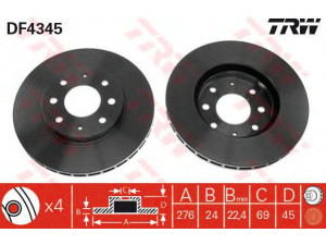 TRW DF4345 stabdžių diskas 
 Dviratė transporto priemonės -> Stabdžių sistema -> Stabdžių diskai / priedai
MB618340, MB895098, MB950886, MR389725