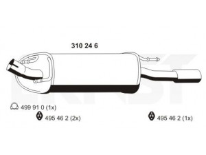 ERNST 310246 galinis duslintuvas 
 Išmetimo sistema -> Duslintuvas
1 145 203, 1 459 737