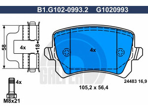 GALFER B1.G102-0993.2 stabdžių trinkelių rinkinys, diskinis stabdys 
 Techninės priežiūros dalys -> Papildomas remontas
3C0 698 451 D, 3C0 698 451 E, 3C0 698 451 F