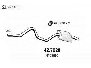 ASSO 42.7028 galinis duslintuvas 
 Išmetimo sistema -> Duslintuvas
NTC2960, NTC2961, NTC7362