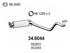 ASSO 34.6044 vidurinis duslintuvas 
 Išmetimo sistema -> Duslintuvas
852084, 852852, 90284738, 90399073