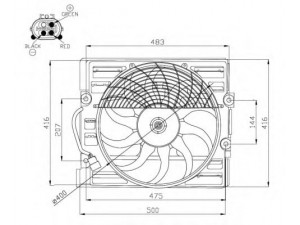 NRF 47214 ventiliatorius, radiatoriaus 
 Aušinimo sistema -> Oro aušinimas
64546919053, 64546921383, 64546921942
