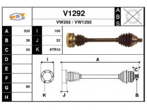 SNRA V1292 kardaninis velenas 
 Ratų pavara -> Kardaninis velenas
1K0407271AT, 1K0407271DR, 1K0407451CX
