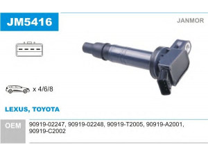 JANMOR JM5416 ritė, uždegimas 
 Kibirkšties / kaitinamasis uždegimas -> Uždegimo ritė
12850, 90919-02248, 90919-A2001