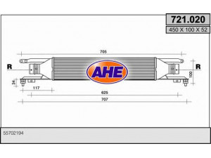 AHE 721.020 tarpinis suslėgto oro aušintuvas, kompresorius 
 Variklis -> Oro tiekimas -> Įkrovos agregatas (turbo/superįkrova) -> Tarpinis suslėgto oro aušintuvas
55702194