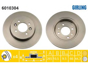 GIRLING 6010304 stabdžių diskas 
 Stabdžių sistema -> Diskinis stabdys -> Stabdžių diskas
7700800002, 7701204295, 7701205844