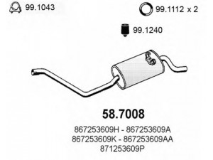 ASSO 58.7008 galinis duslintuvas 
 Išmetimo sistema -> Duslintuvas
867253609A, 867253609AA, 867253609AJ