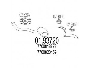 MTS 01.93720 galinis duslintuvas 
 Išmetimo sistema -> Duslintuvas
7700818873, 7700820459, 7700820469