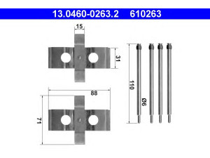 ATE 13.0460-0263.2 priedų komplektas, diskinių stabdžių trinkelės 
 Stabdžių sistema -> Diskinis stabdys -> Stabdžių dalys/priedai
