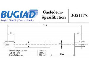 BUGIAD BGS11176 dujinė spyruoklė, gaubtas 
 Kėbulas -> Dujinės spyruoklės
81181-3E000, 81181-3E001