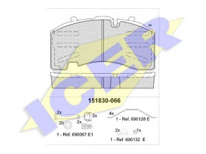 ICER 151830 stabdžių trinkelių rinkinys, diskinis stabdys 
 Techninės priežiūros dalys -> Papildomas remontas
004 420 70 20, 3 057 0085 00, 05.092.90.06.0