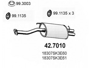 ASSO 42.7010 galinis duslintuvas 
 Išmetimo sistema -> Duslintuvas
18307SK3E60, 18307SK3E61, 18307SK3G61