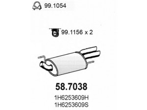 ASSO 58.7038 galinis duslintuvas 
 Išmetimo sistema -> Duslintuvas
1H6253609H, 1H6253609S