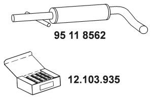 EBERSPÄCHER 95 11 8562 priekinis duslintuvas 
 Išmetimo sistema -> Duslintuvas
1J0.253.209 E, 1J0.253.209 F, 1J0.253.209 G