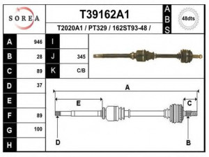 EAI T39162A1 kardaninis velenas 
 Ratų pavara -> Kardaninis velenas
32731W, 32731X