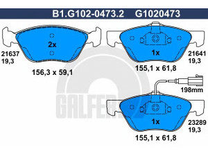 GALFER B1.G102-0473.2 stabdžių trinkelių rinkinys, diskinis stabdys 
 Techninės priežiūros dalys -> Papildomas remontas
71772214, 77362193, 77362229, 77362231