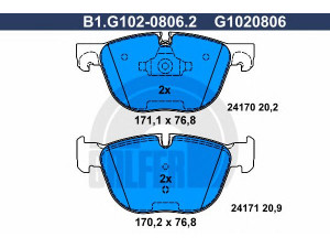 GALFER B1.G102-0806.2 stabdžių trinkelių rinkinys, diskinis stabdys 
 Techninės priežiūros dalys -> Papildomas remontas
34 11 4 074 370, 34 11 6 778 403