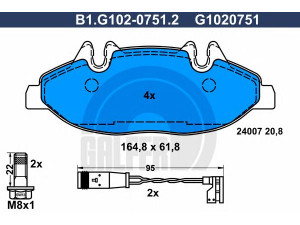 GALFER B1.G102-0751.2 stabdžių trinkelių rinkinys, diskinis stabdys 
 Techninės priežiūros dalys -> Papildomas remontas
000 421 61 10, 001 421 09 10, 006 420 43 20