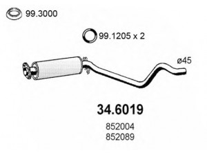 ASSO 34.6019 vidurinis duslintuvas 
 Išmetimo sistema -> Duslintuvas
852004, 852089, 90325964, 90399076