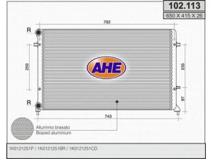 AHE 102.113 radiatorius, variklio aušinimas 
 Aušinimo sistema -> Radiatorius/alyvos aušintuvas -> Radiatorius/dalys
1K0121251BR