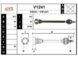 SNRA V1241 kardaninis velenas 
 Ratų pavara -> Kardaninis velenas
1J0407272, 1J0407272AT, 1J0407272BK