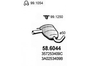 ASSO 58.6044 vidurinis duslintuvas 
 Išmetimo sistema -> Duslintuvas
357253409C, 3A0253409B