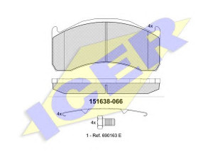 ICER 151638 stabdžių trinkelių rinkinys, diskinis stabdys 
 Techninės priežiūros dalys -> Papildomas remontas
2 076 811 5, 3 093 532