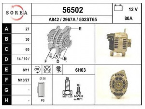 EAI 56502 kintamosios srovės generatorius
A2T37691, A2TA0291, 5705G4, 95658579