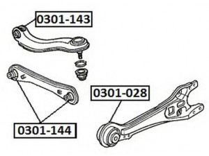 ASVA 0301-028 valdymo svirties/išilginių svirčių įvorė 
 Ašies montavimas/vairavimo mechanizmas/ratai -> Valdymo svirtis/pasukamosios svirties sujungimas -> Montavimas/sutvirtinimas
52371-SL5-000, 52371-SN7-E00, 52371-SX0-000