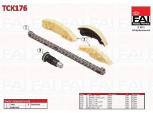 FAI AutoParts TCK176 pavaros grandinės komplektas 
 Variklis -> Variklio uždegimo laiko reguliavimo kontrolė -> Sinchronizavimo grandinė/įtempiklis/kreiptuvas -> Pavaros grandinės komplektas