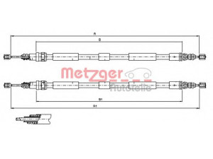 METZGER 11.6797 trosas, stovėjimo stabdys 
 Stabdžių sistema -> Valdymo svirtys/trosai
6025 304 630, 6025 304 631, 6025 370 467