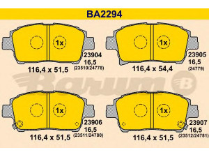 BARUM BA2294 stabdžių trinkelių rinkinys, diskinis stabdys 
 Techninės priežiūros dalys -> Papildomas remontas
04465-0W050, 04465-13020, 04465-13050