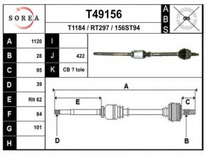 EAI T49156 kardaninis velenas 
 Ratų pavara -> Kardaninis velenas
7700102981, 7700102999, 7711135279