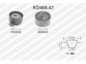 SNR KD459.47 paskirstymo diržo komplektas 
 Techninės priežiūros dalys -> Papildomas remontas
0829-C8, 0830-62, 0831-L3, 0831-R9