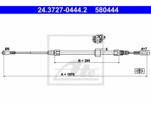 ATE 24.3727-0444.2 trosas, stovėjimo stabdys 
 Stabdžių sistema -> Valdymo svirtys/trosai
904 420 03 85, 2D0 609 701 C