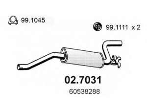 ASSO 02.7031 galinis duslintuvas 
 Išmetimo sistema -> Duslintuvas
50030030, 50030033, 60504353, 60504365