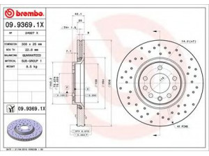 BREMBO 09.9369.1X stabdžių diskas 
 Stabdžių sistema -> Diskinis stabdys -> Stabdžių diskas
569061, 4567798, 5055389, 5084769