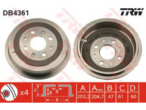 TRW DB4361 stabdžių būgnas 
 Stabdžių sistema -> Būgninis stabdys -> Stabdžių būgnas
51840909, 55701379, 55703042, 55704049