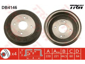 TRW DB4146 stabdžių būgnas 
 Stabdžių sistema -> Būgninis stabdys -> Stabdžių būgnas
42610SM4000, 42610SM4010