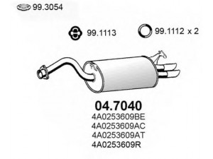 ASSO 04.7040 galinis duslintuvas 
 Išmetimo sistema -> Duslintuvas
4A0253609AC, 4A0253609AT, 4A0253609BE