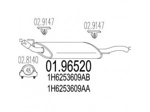 MTS 01.96520 galinis duslintuvas 
 Išmetimo sistema -> Duslintuvas
1H6253609AA, 1H6253609AB