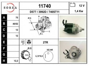 EAI 11740 starteris 
 Elektros įranga -> Starterio sistema -> Starteris
31200PH3951, 31200PH3953, 31200PK2955