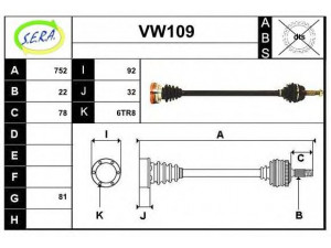 SERA VW109 kardaninis velenas 
 Ratų pavara -> Kardaninis velenas
6N0407272L