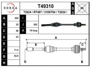 EAI T49310 kardaninis velenas 
 Ratų pavara -> Kardaninis velenas
391004084R