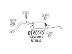 MTS 01.60040 galinis duslintuvas 
 Išmetimo sistema -> Duslintuvas
162060900302, 60741629, 60741630