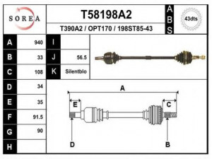 EAI T58198A2 kardaninis velenas 
 Ratų pavara -> Kardaninis velenas
374144, 90348325