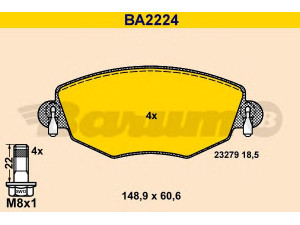 BARUM BA2224 stabdžių trinkelių rinkinys, diskinis stabdys 
 Techninės priežiūros dalys -> Papildomas remontas
1121894, 1126718, 1204843, 1250688
