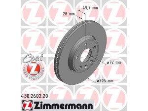 ZIMMERMANN 430.2602.20 stabdžių diskas 
 Stabdžių sistema -> Diskinis stabdys -> Stabdžių diskas
40206-00QAE, 40206-00QAF, 40206-00QAG
