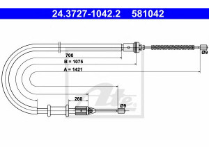 ATE 24.3727-1042.2 trosas, stovėjimo stabdys 
 Stabdžių sistema -> Valdymo svirtys/trosai
36530-00QAE, 36530-00QAF, 77 00 311 699